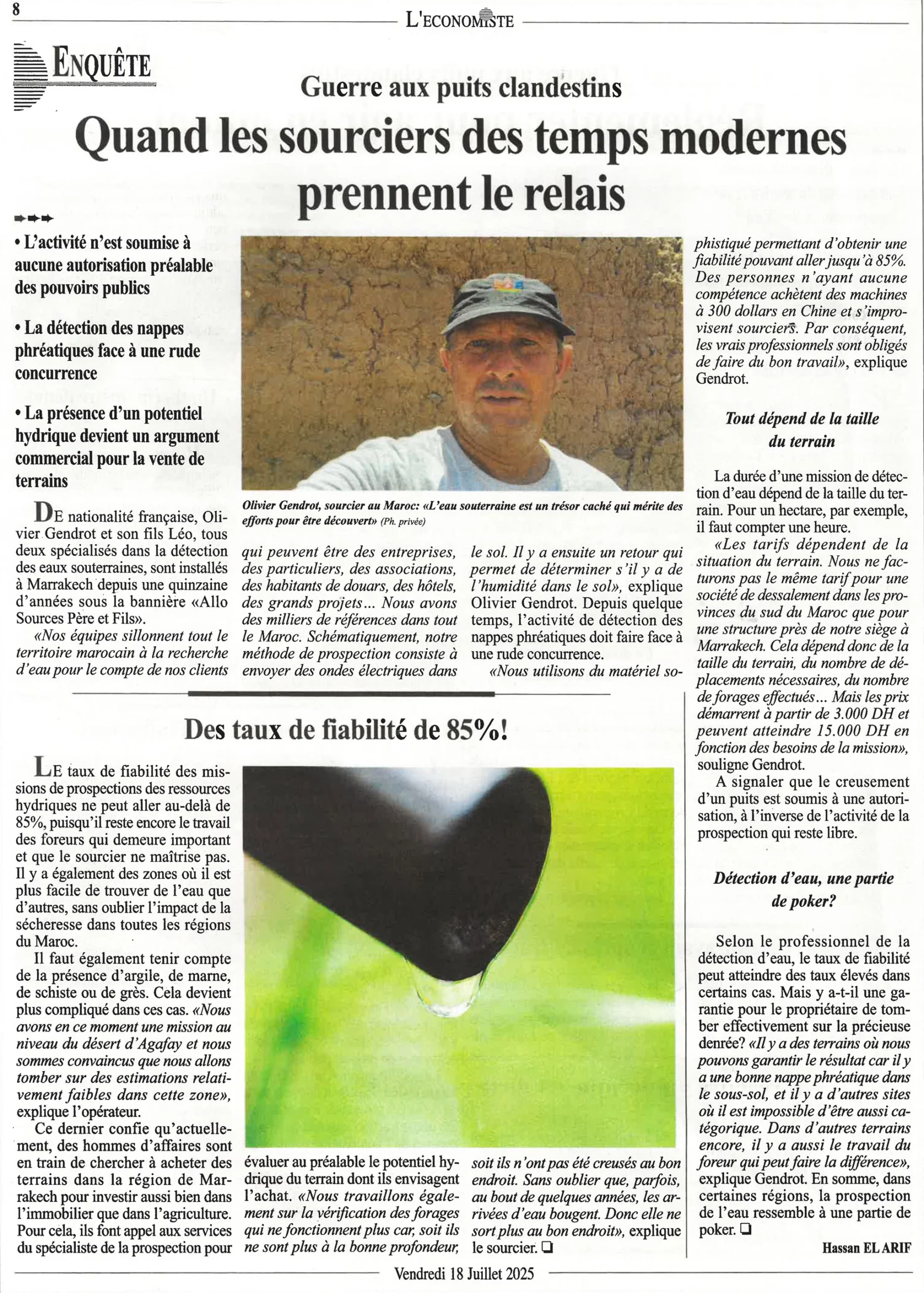 L’Économiste Maroc enquête sur le sourcier Olivier Gendrot.